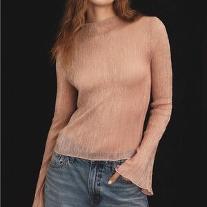 Anthropologie Shimmering Peach Long Sleeve mock neck metallic Top